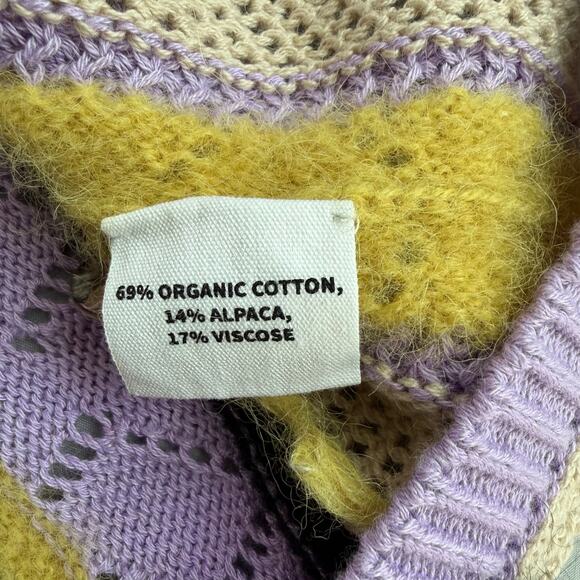 Lingua Franca Women’s Multicolor Striped Knit Short Sleeve Cardigan Size L - Picture 5 of 9